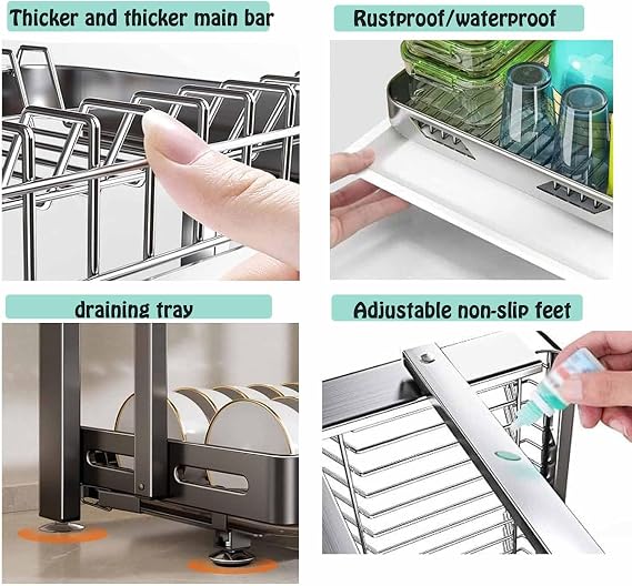 Foldable Dish Rack,Stainless Steel Drain Rack,9.83 * 16.54 * 24IN