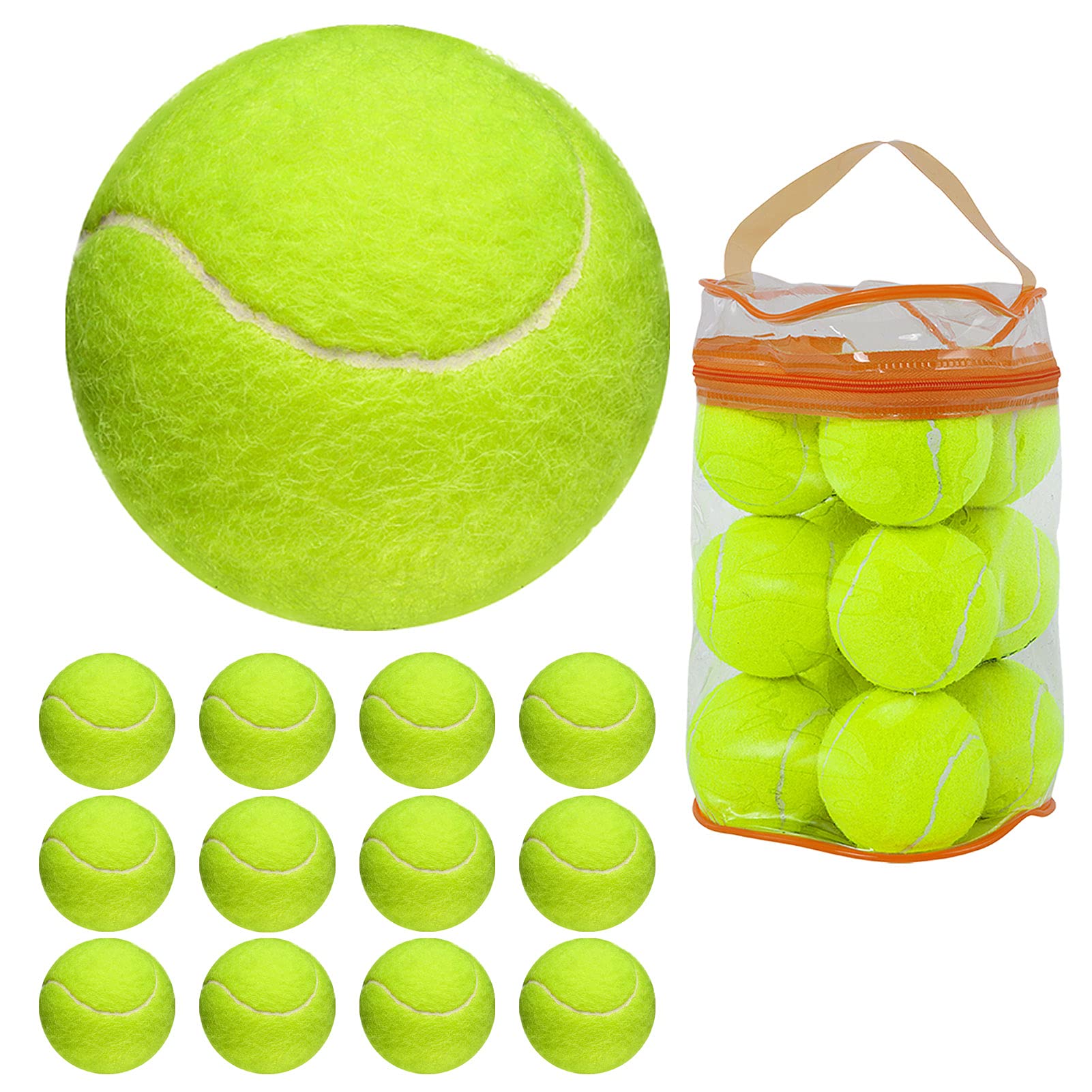 GKK Tennis Balls 12 Pack Durable Pressurized Tennis Balls Yellow Felt Training Tennis Balls High Bounce Practice Tennis Balls for Beginners Dogs