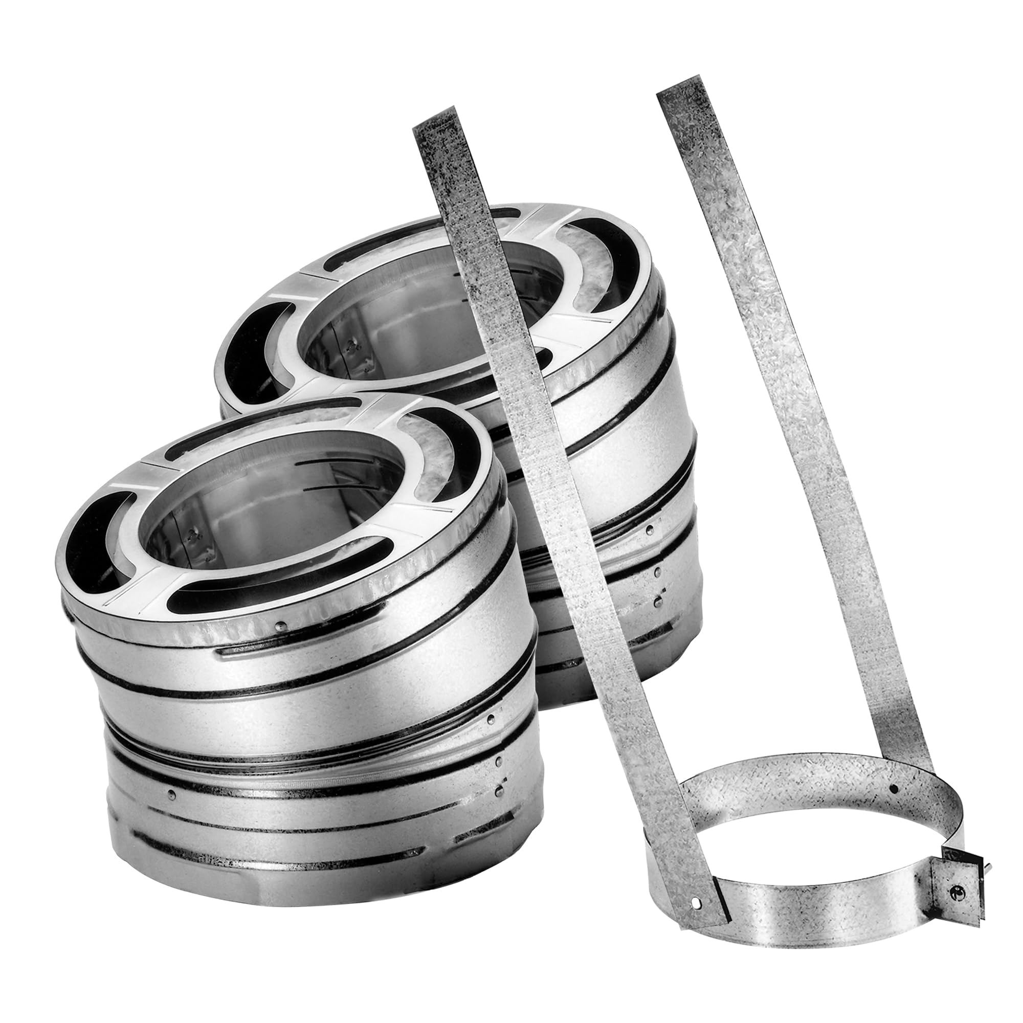 DuraVent DuraPlus 6DP-E30K 6" Class A Chimney Pipe Galvanized 30-Degree Elbow Kit; Includes 2 Elbows & 1 Elbow Strap; 6" Inner Diameter