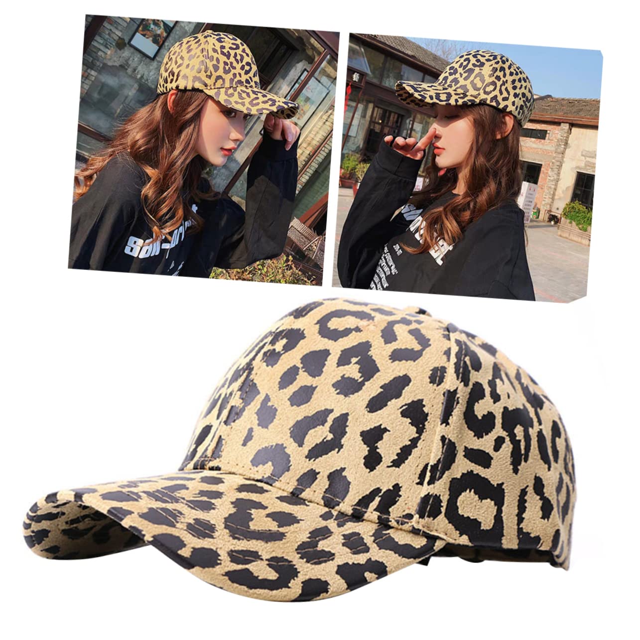 Parasole Cappello Anti UV Baseball di Cotone Cappello da Baseball Donna Leopard
