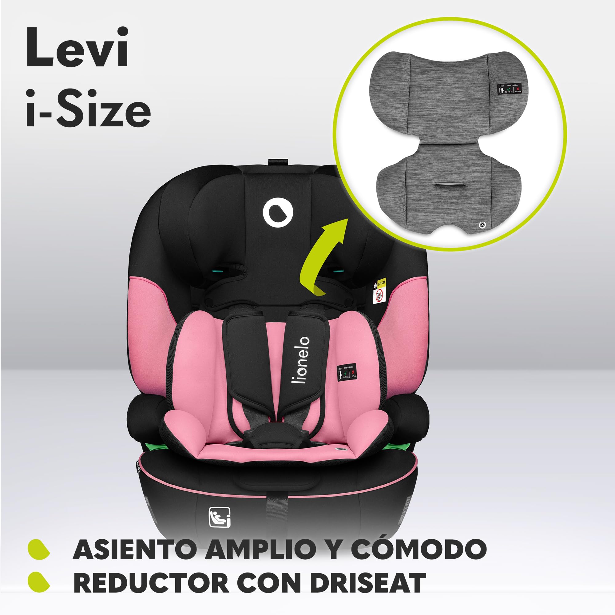 LIONELO LEVI I-SIZE Silla infantil de coche 76-150 cm, Grupo 1 2 3, Protección Lateral, Reposacabezas ajustable de 10 etapas, Reposabrazos Cómodos, Respaldo Extraíble, R129 i-Size