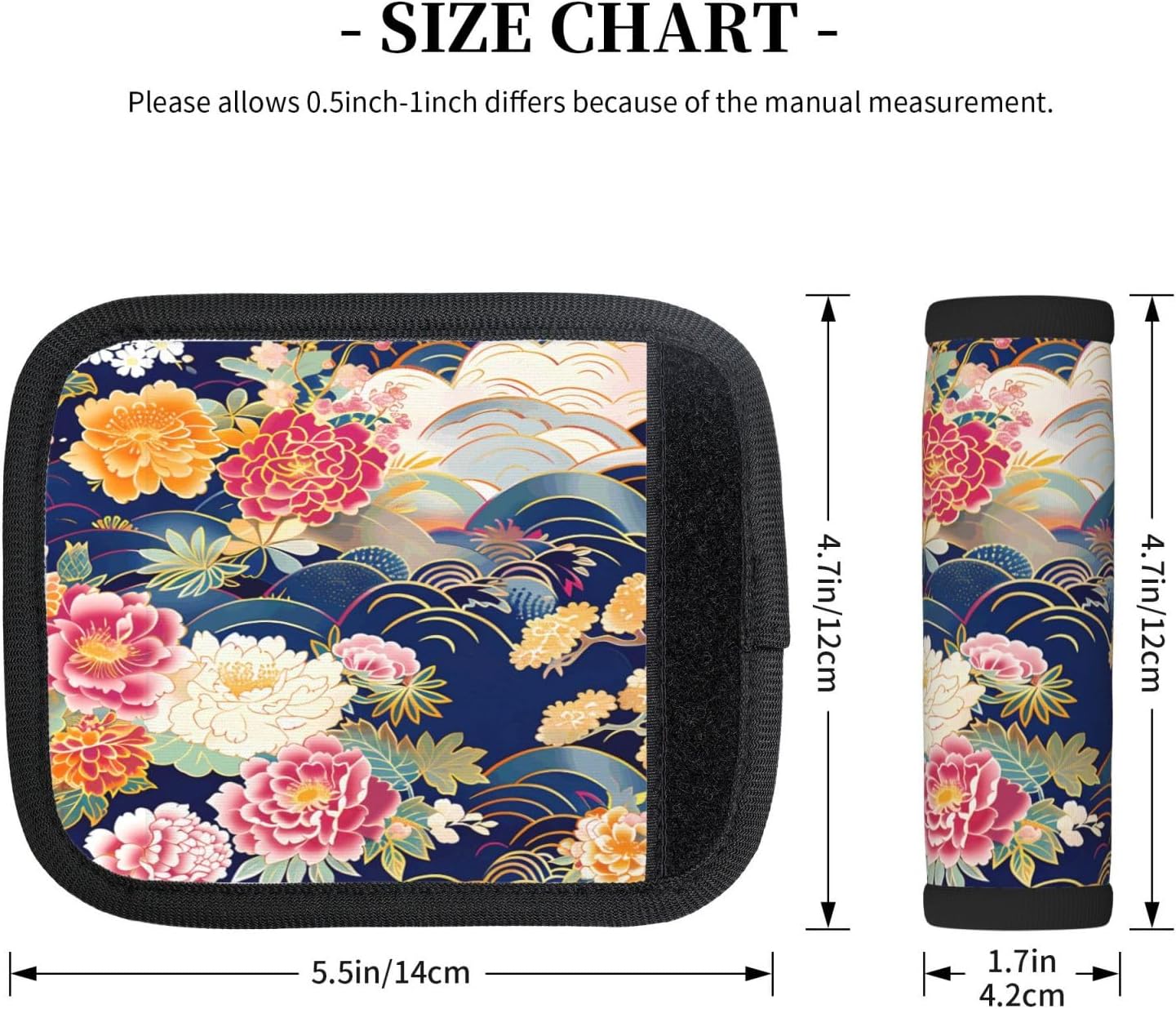 2 Pack Luggage Handle Wrap Grips, Japanese Flowers Leaves Bag Strap Cover Neoprene Handle Covers Travel Luggage Identifiers, Soft Grip Protectors for Suitcases Travel Essentials