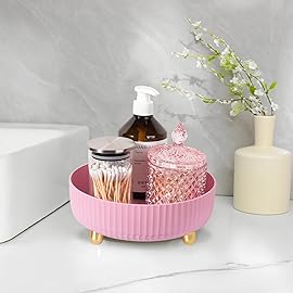Anyoifax Makeup Perfume Organizer Tray 360 Degree Rotating Lazy Susan Skincare Lotion Organizer Spinning Cosmetics Storage for Dresser, Vanity, Bathroom Countertop, Small Pink
