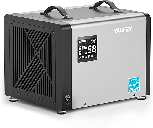 Yaufey Deshumidificador comercial Energy Star de 70 pintas para espacio de rastreo, sótano, industrial, hasta 5,000 pies cuadrados, control de