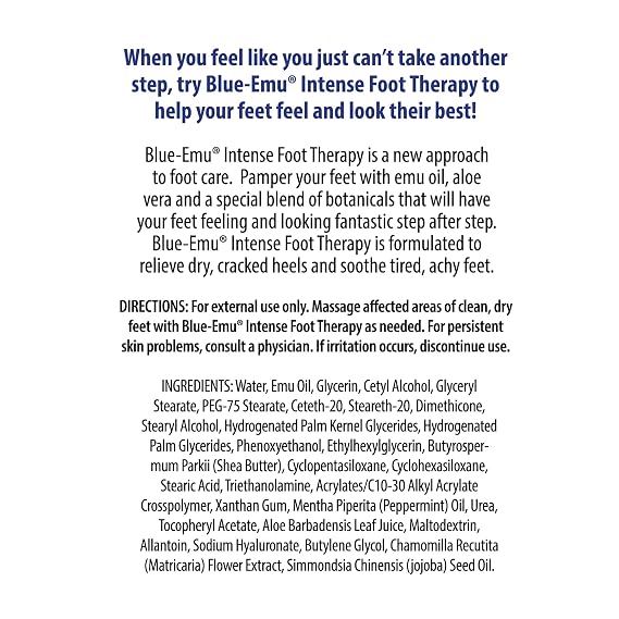 BLUE-EMU Intense Foot Therapy Cream for Dry Skin and Tired Feet - 5oz (Pack of 2)