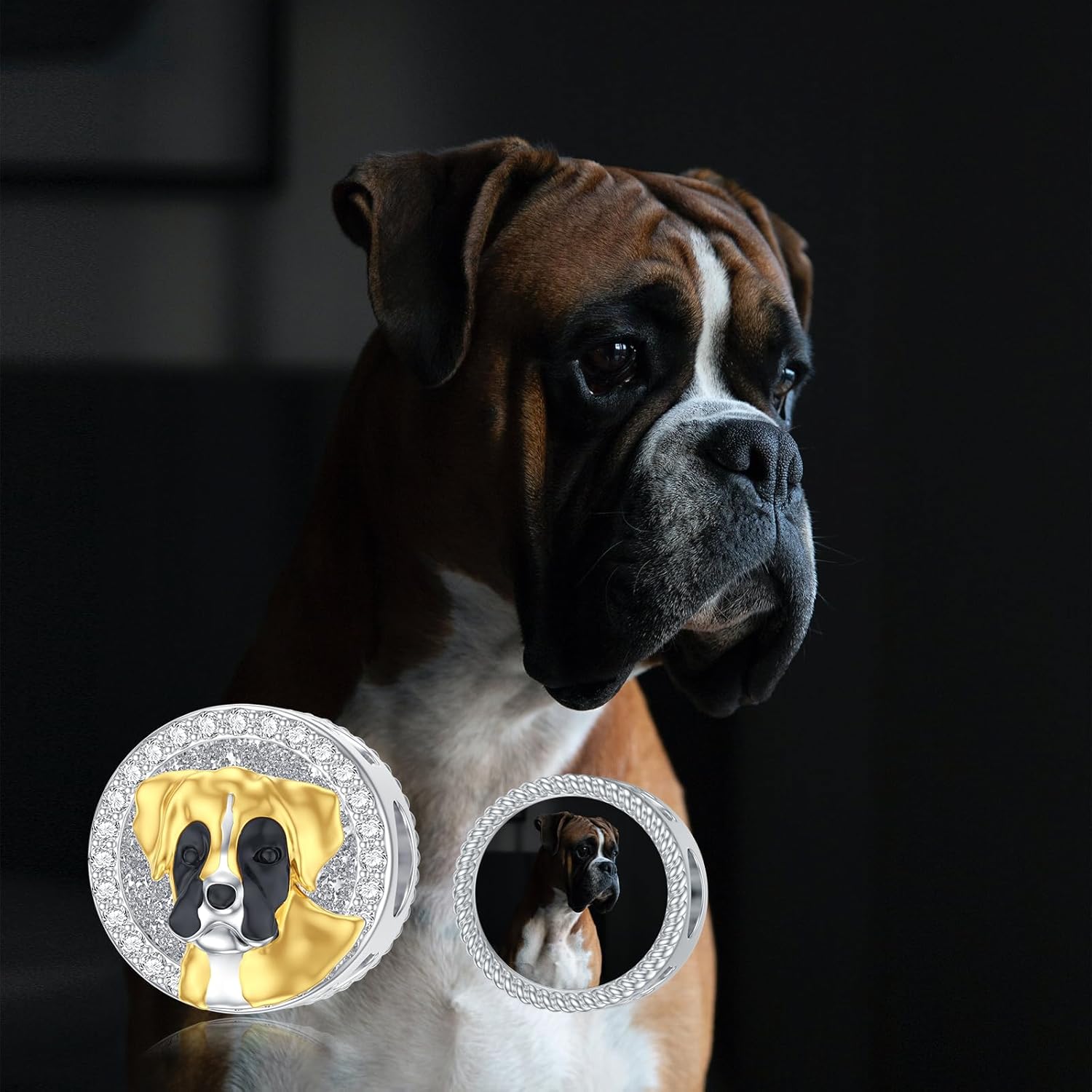 PEIMKO Personalized Dog Breed Photo Charms Bead for Bracelet Enamel Puppy Charm Sterling Silver Customized Picture Charm Bead for Women