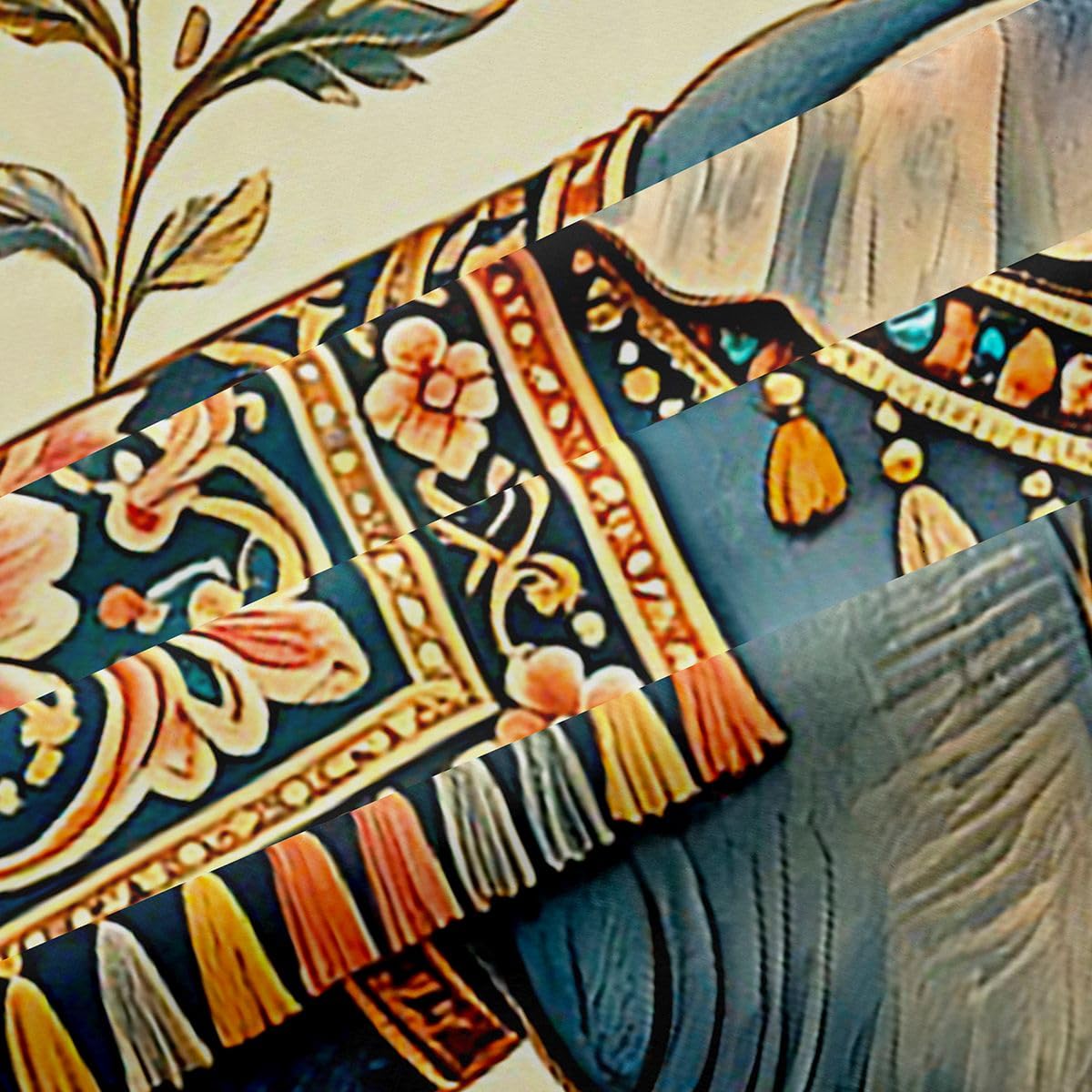 Zasłony okienne w stylu boho, słoń, dla dorosłych i dzieci, rozmiar XL, etniczne pawie, kwiaty, dobre zasłony zaciemniające, egzotyczny styl Azji Południowo-Wschodniej, zestaw 2 sztuk, 245