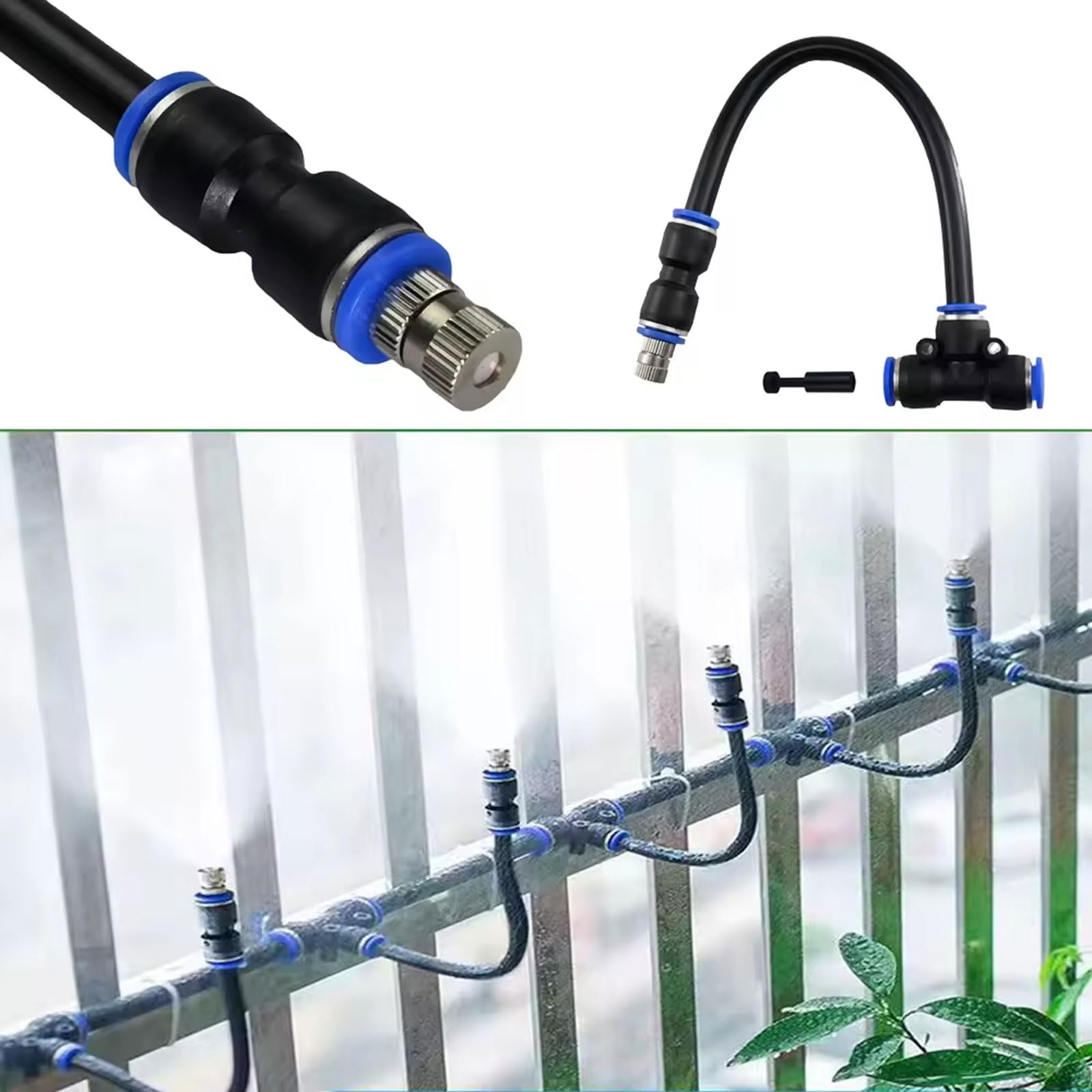 Paquete De 10 Boquillas De Pulverización De Latón con Bloqueo Deslizante De Conexión Rápida De 8 Mm, Manguera De Doblado Libre De 7,8 Pulgadas, T De Ajuste Rápido De 8-8-8 Mm(Size:Boquilla Orificio
