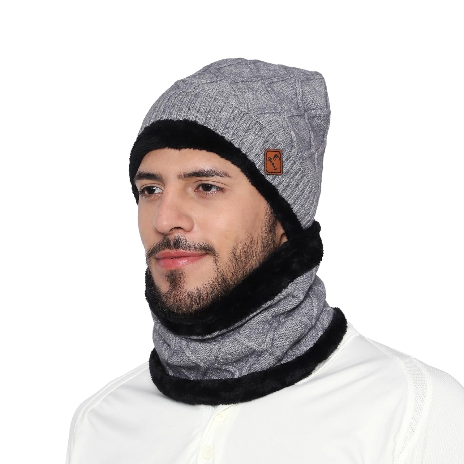 Gajraj Pure Wool Beanie Cap and Woolen Knitted Neck Scarf Set for Men & Women