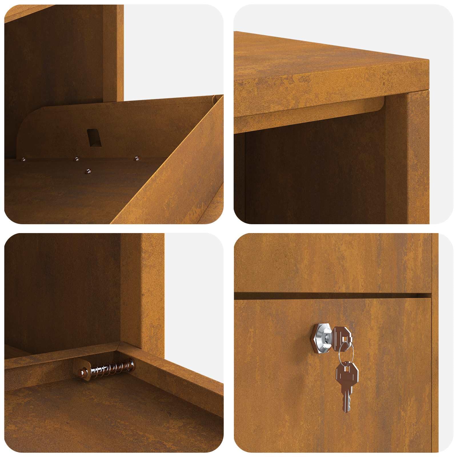 vidaXL Caja de Entrega de Paquetes con Puerta Oxidado 44 x 22 x 82 cm, Jardín y terraza, buzón Moderno, Resistente a la Intemperie, Elegante Almacenamiento de Paquetes