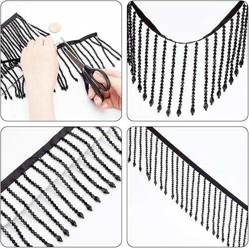 Miniatura 3 de AHANDMAKER Borde de flecos de cuentas de vidrio de 1 yarda, 3.58 pulgadas de ancho, cinta de borlas de diamantes de imitación para cortina,