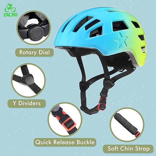 Vista 4 de Zacro Kids Bike Helmet for Boys and Girls - Zacro Bike Helmets for Kids Ages 5-8-14 Years, Adjustable and Lightweight Bicycle Helmets with Azul