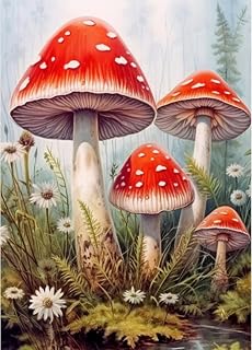 Mushroom Diamond Art Kits for Adults, Mushroom Diamond Painting Kits for Adults Beginners, 5D Round Full Drill Gem Art Crafts Kit for Home Wall Decor 12x16 Inch