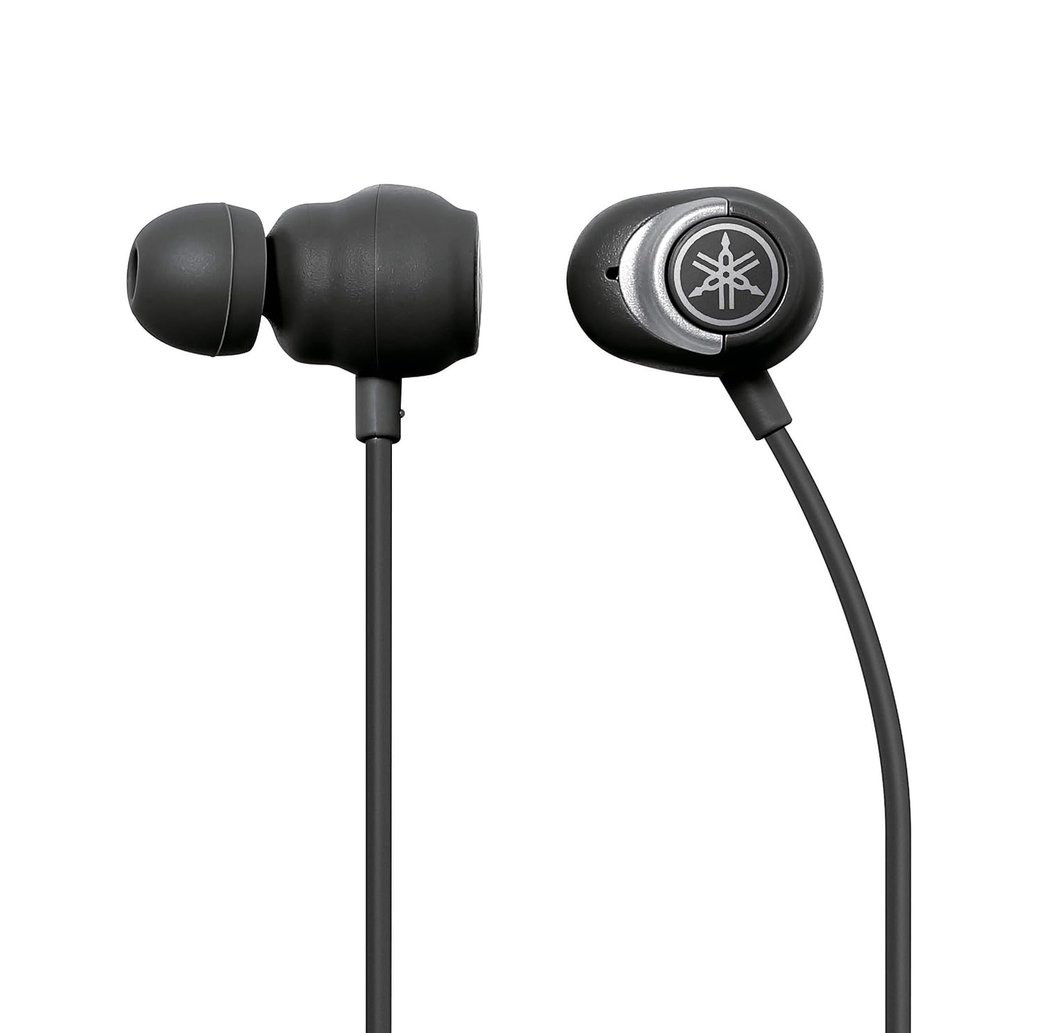 Close-up of the Yamaha EP-E50A earbuds, showing the ergonomic design and the Yamaha logo on the outer casing.