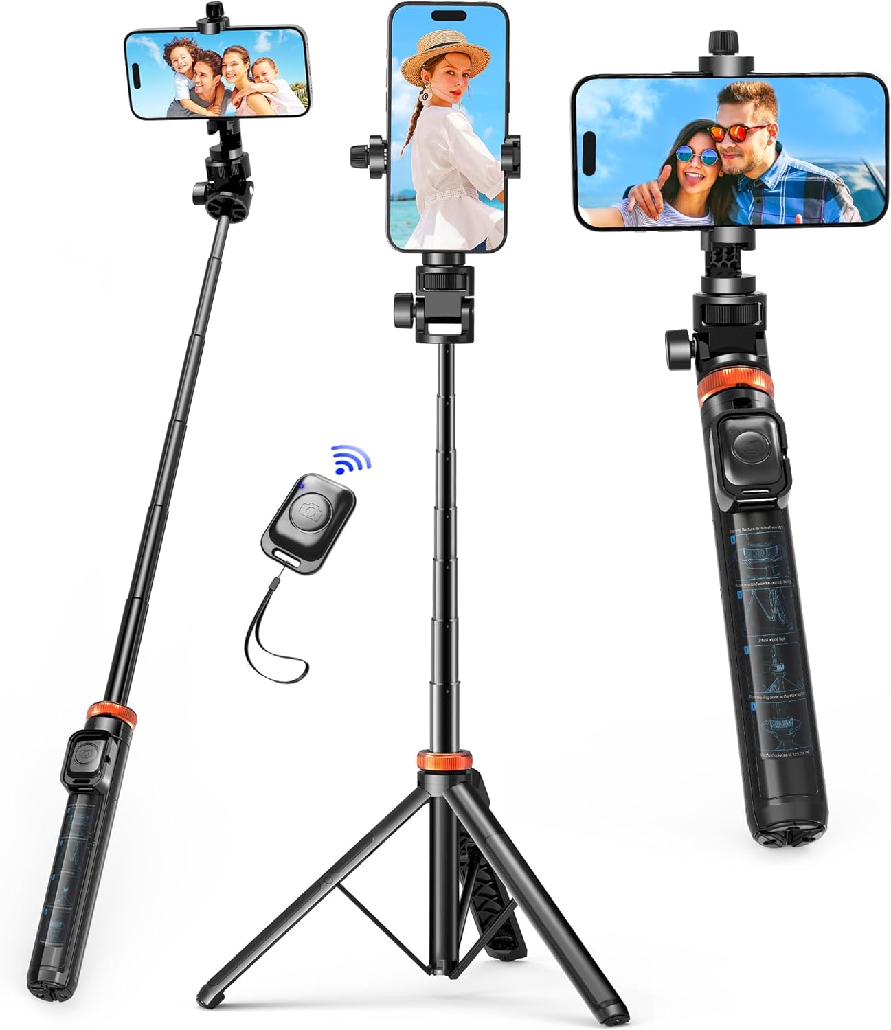 Eocean Phone Tripod for iPhone 62", Selfie Stick Tripod with Remote