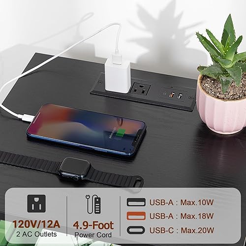 Miniatura 5 de AMHANCIBLE Mesita de noche LED con estación de carga rápida, mesas auxiliares para sala de estar con cargador USB C de 3 puertos y 2 tomas de