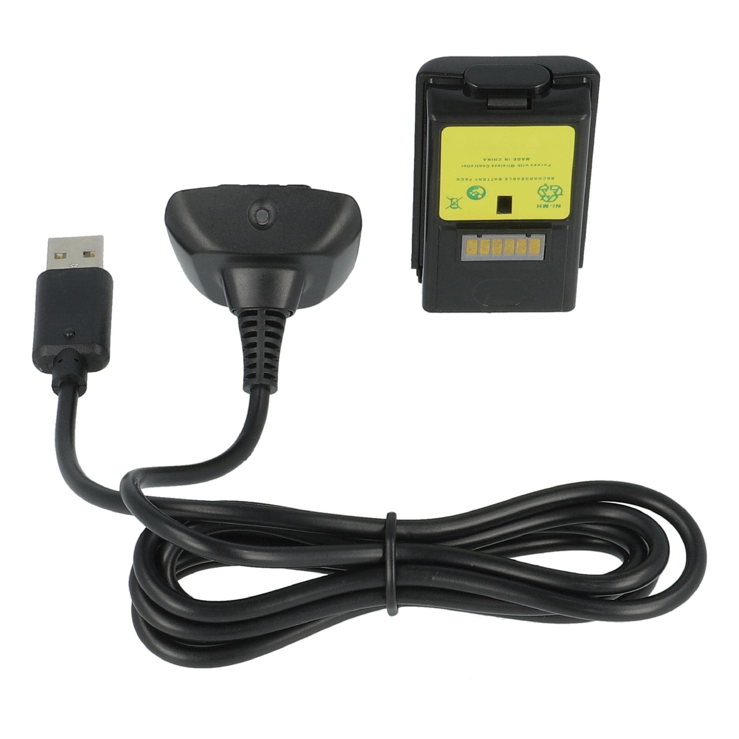 vhbw Kit Carga y Juega Compatible con Microsoft Xbox 360 Controller - 1x Cable de Carga, 1x batería, Negro