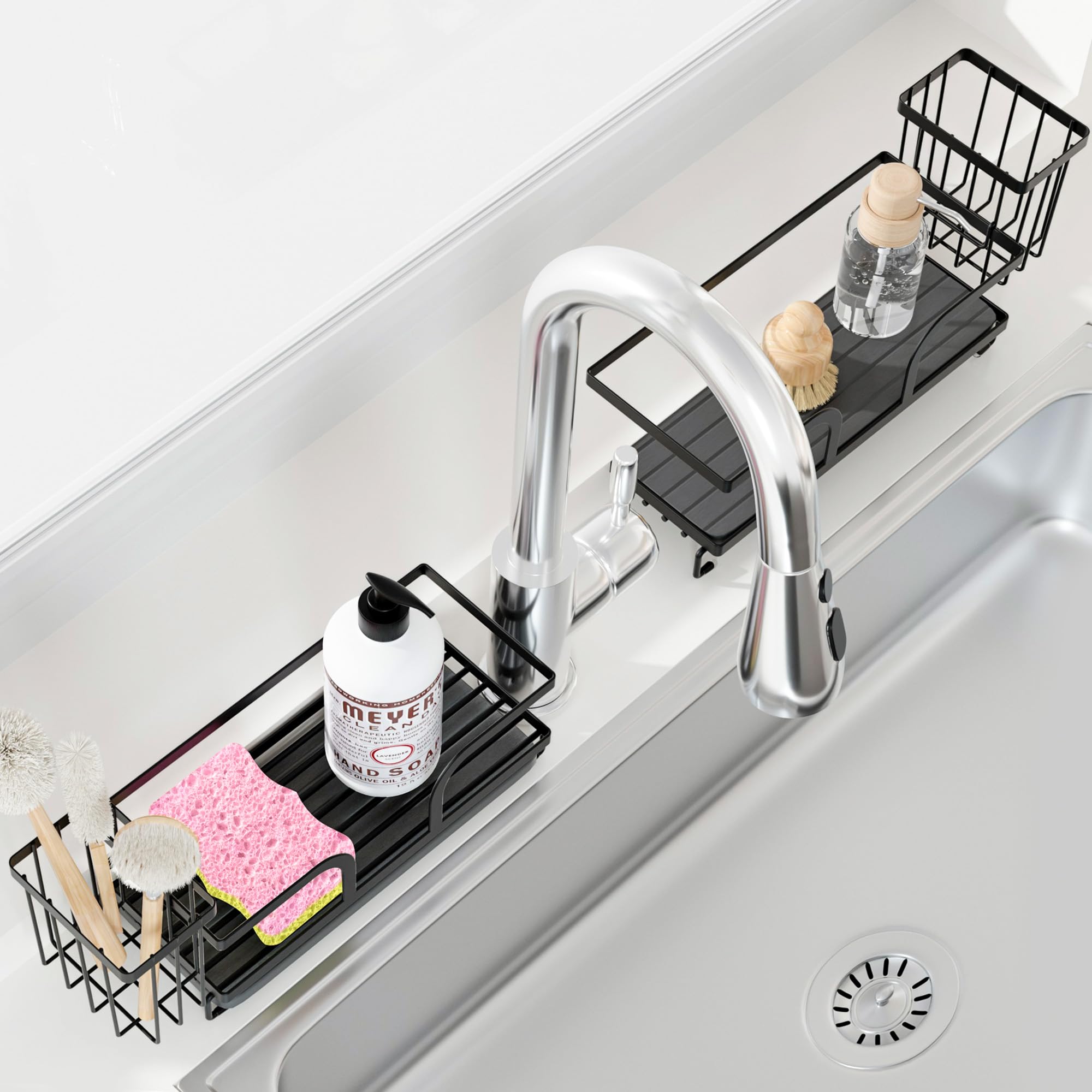 Sponge Holder for Kitchen Sink Sink Caddy Organizers with Stone Drying Tray Kitchen Sink Organizer for Sponges Soap