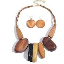 Coiris Chunky Statement Necklace and Earring Sets for Women Boho Wooden Necklaces Earrings Jewelry Set for Women