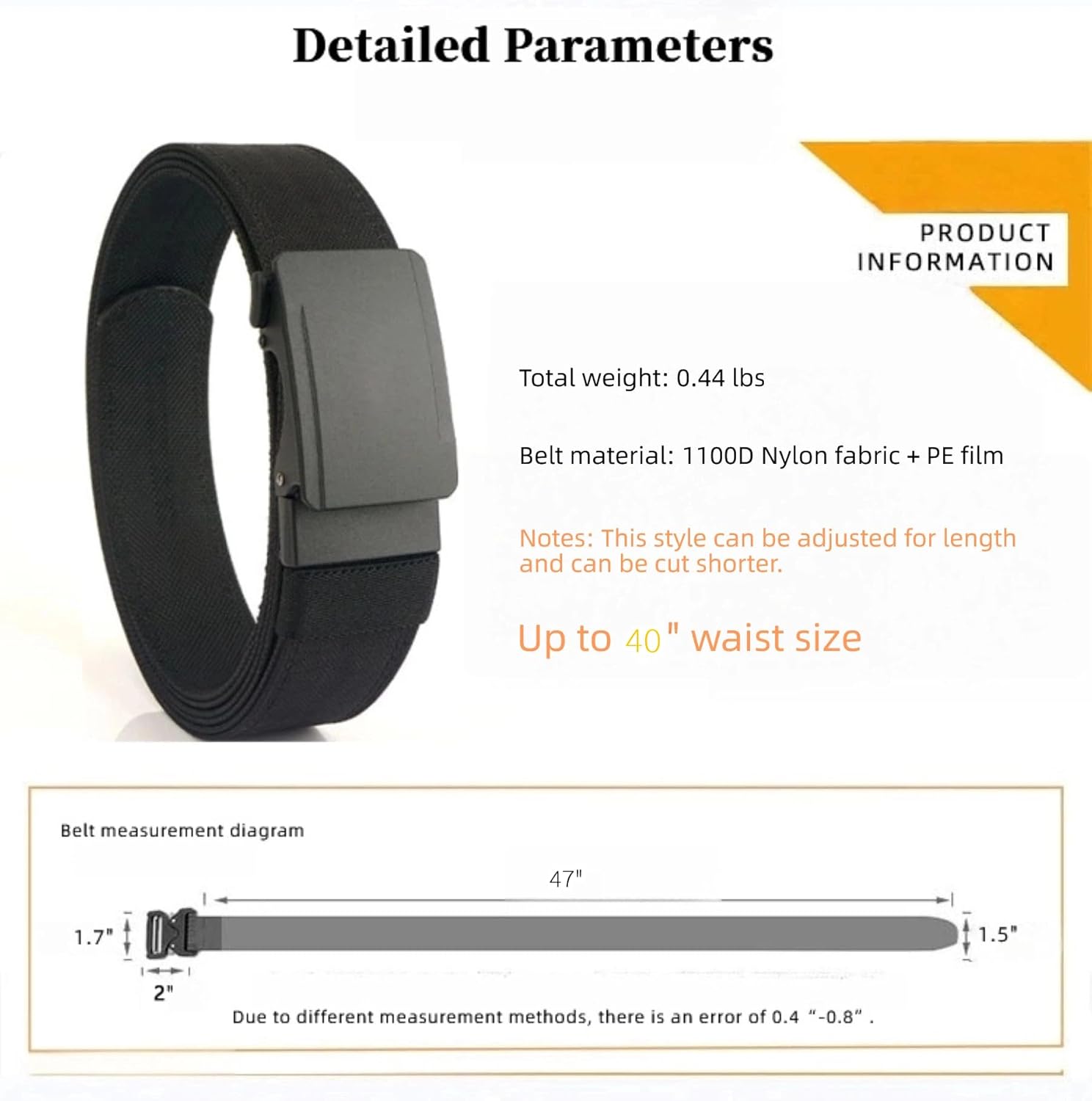 Men's Tactical Ratchet Belt 1.5 Inch Heavy-Duty Nylon Automatic Buckle Cuttable Fit for EDC CCW Outdoor Casual Belts - Image 3