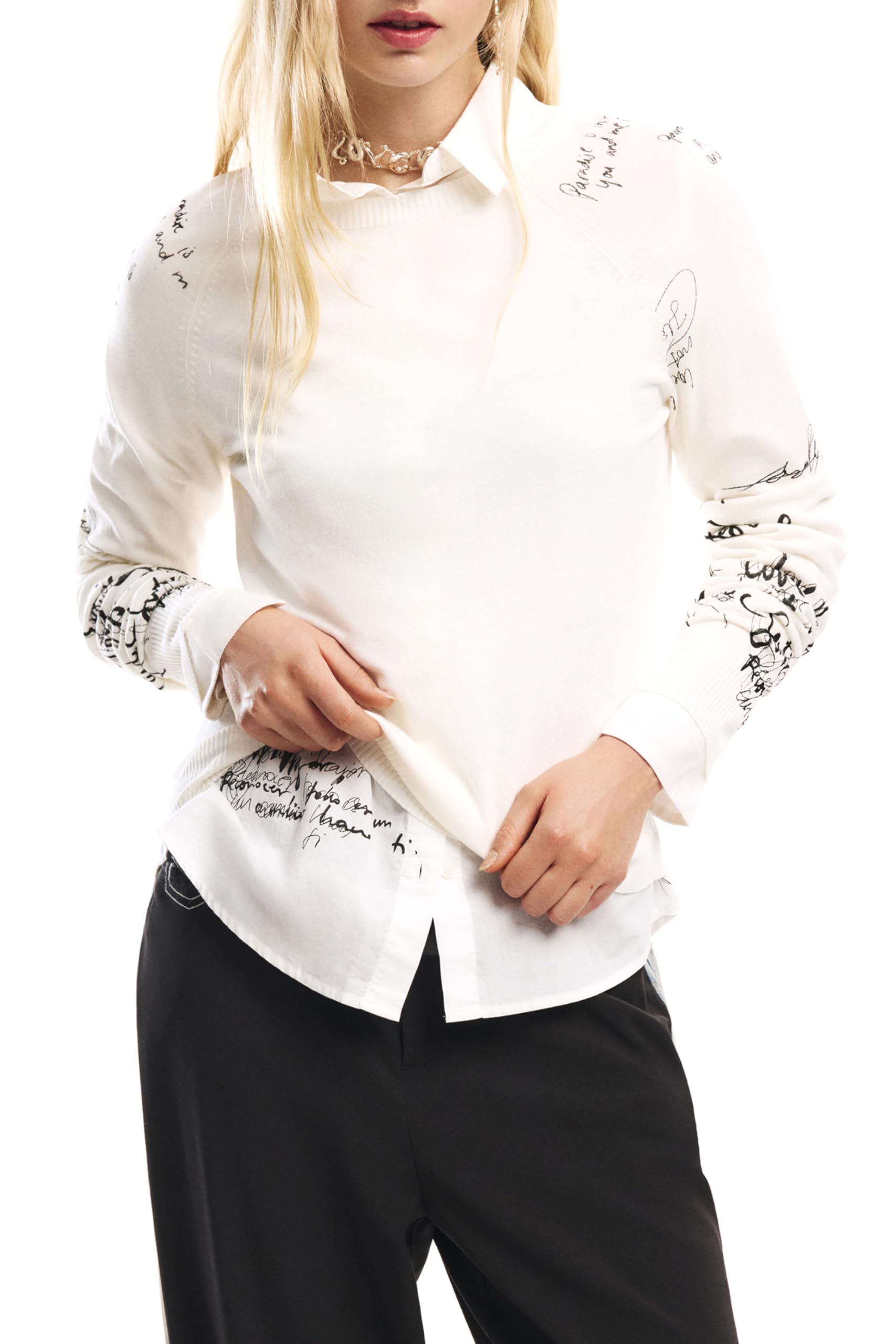 Desigual Damen Weiß Maglia Donna Bianco