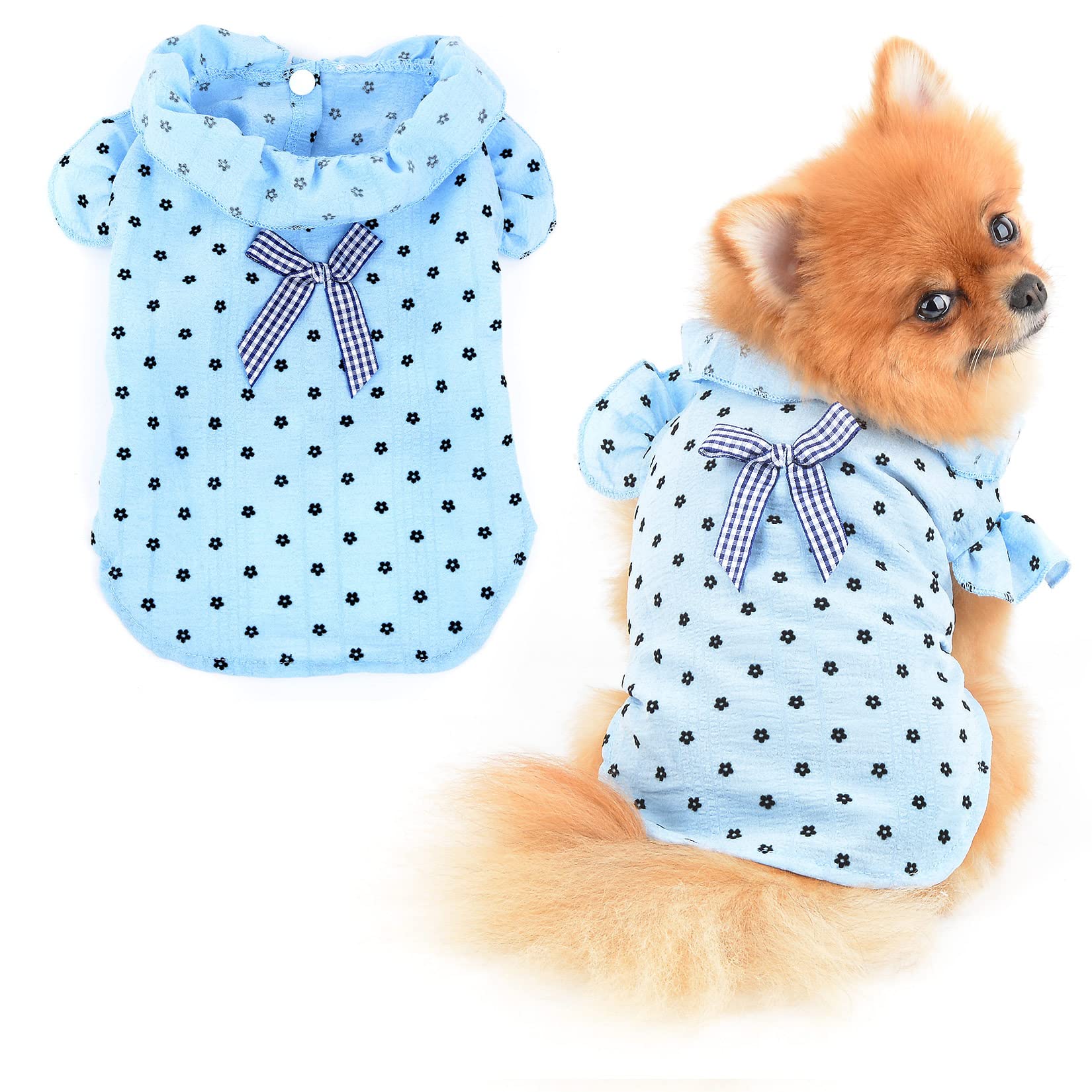 PAIDEFUL Dog Floral 100% Cotton Shirt Fit for Small Breed Dogs Cats Spring Summer Puppy Clothes Soft Comfortable Kitten Apparel, Blue, S