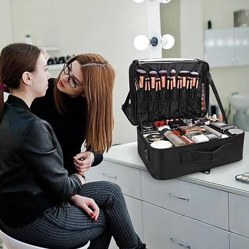 Miniatura 7 de Relavel Estuche de maquillaje extra grande de viaje, estuche de tren de maquillaje profesional, bolsa organizadora de uñas portátil, caja de