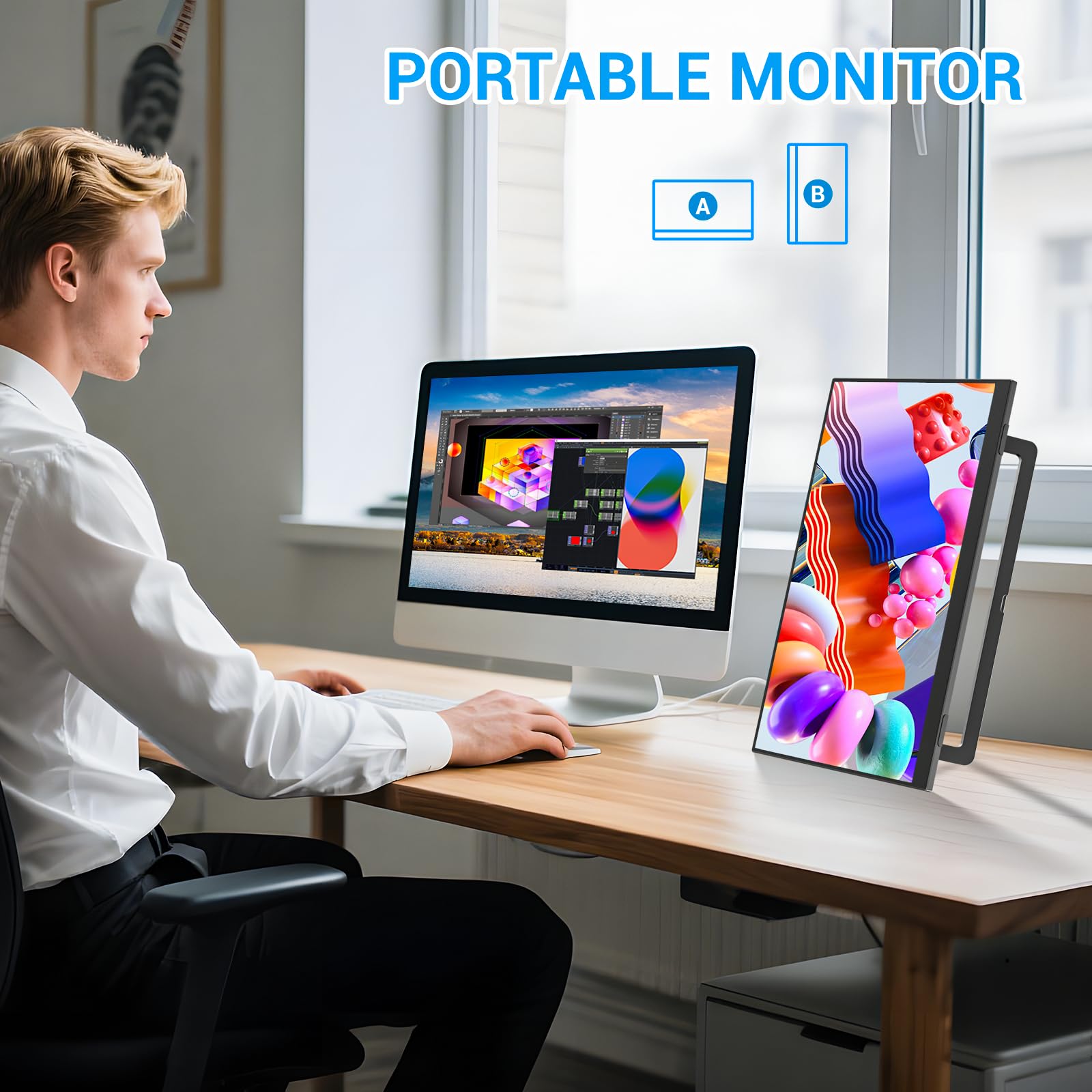 Veout Przenośny monitor 14-calowy, ultracienki IPS FHD z USB-C i HDMI, monitor podróżny do laptopa z podpórką i głośnikami, do laptopa, komputera stacjonarnego, telefonu, Maca