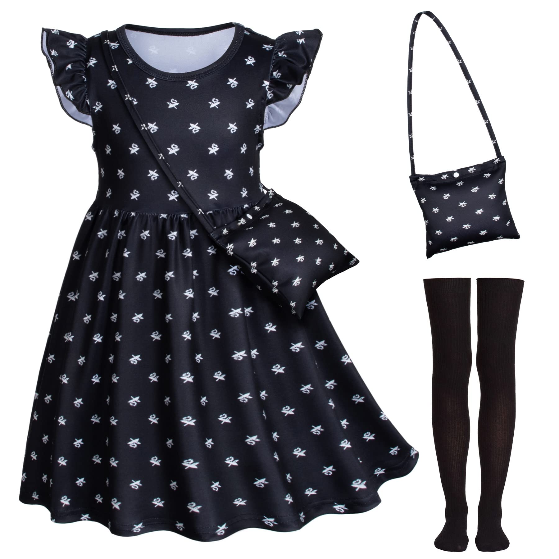 Black Dress for Girs with Socks for kids Birthday Halloween Cosplay Party 10-11 Years