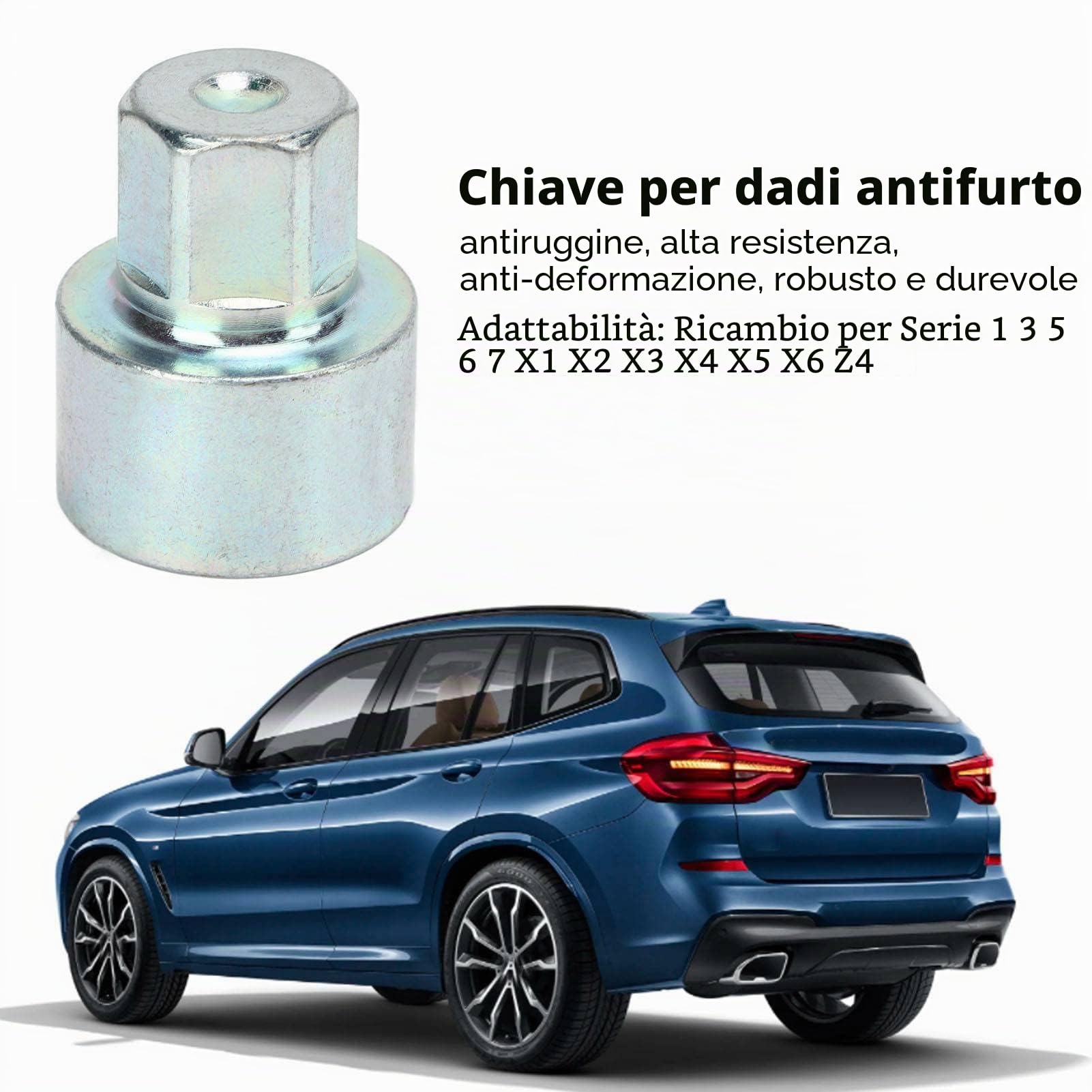 Aramox Chiave di Serratura a Ruota Antifurto Presa Lugnut Sostituzione Sostituzione per Rimozione Dado di Emergenza per 1 3 5 6 Serie 7 X1 X2 X3 X4 X5 X6 Z4 (045)