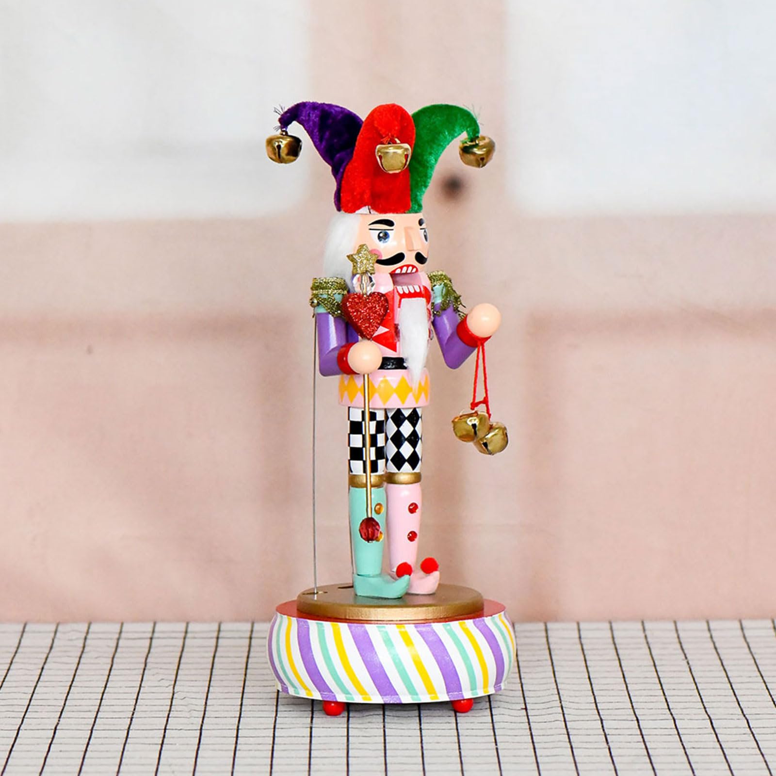 Artis Craft Hölzerne Clown-Nussknacker-Figur, Spieluhr, Musik-Ornament für Feiertage, saisonale Atmosphäre, Raumdekoration, musikalische Nussknacker
