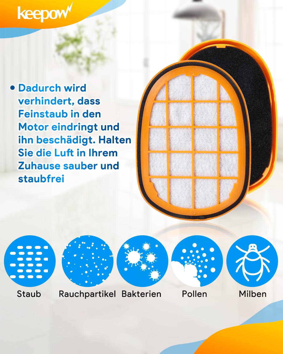 Keepow 8 Filter für Philips SpeedPro Max Aqua Akkusauger, Kompatibel mit Philips XC8045 Filter und 8000 Series Aqua Plus, Waschbarer Staubsauger Filter für FC6812 FC6813 FC6822 FC6823 FC6826 FC6723/01