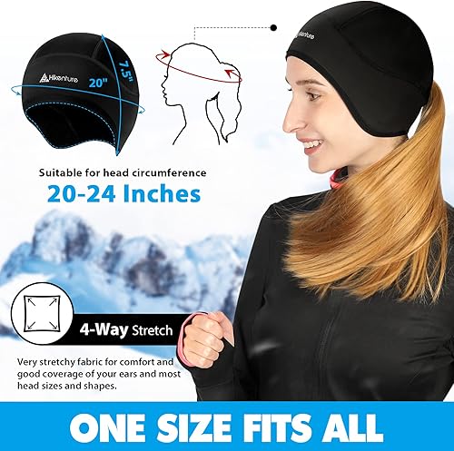 Miniatura 2 de Hikenture Gorra de calavera para mujer con agujero para cola de caballo, gorro de invierno para correr, gorro térmico para clima frío, forro polar