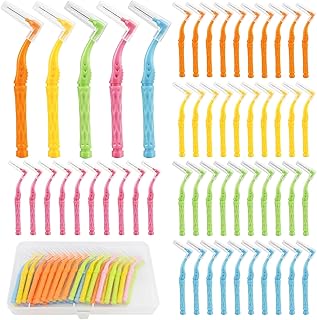 50 Stk Interdentalbürsten-Set - L-förmigezahn zwischenraumbürsten 5 Größen mit Aufbewahrungsbox Zahnreinigungshelfer, Zahnreinigung Zwischenräume (5 Farben)