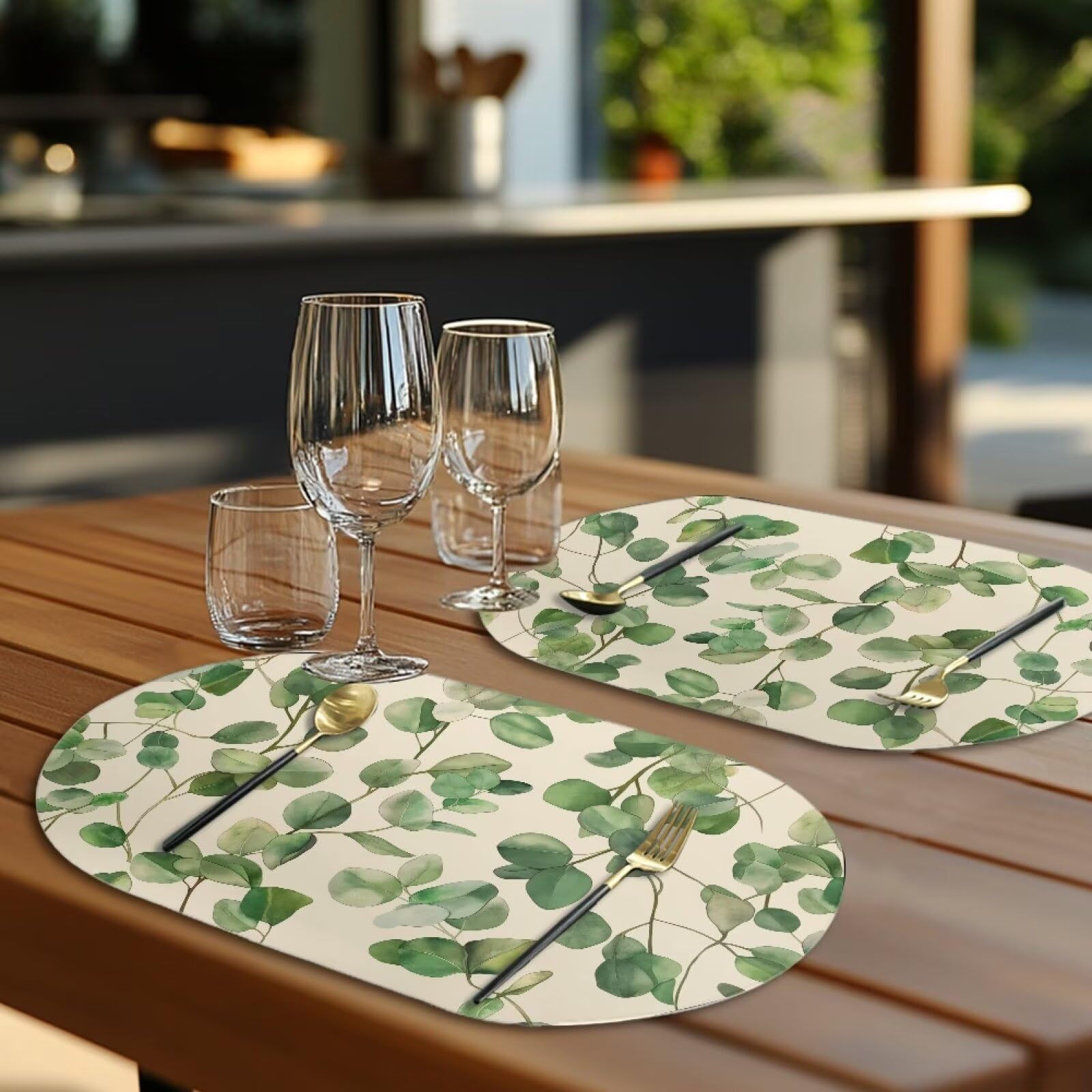 Poceacles 6 manteles individuales antideslizantes impermeables resistentes al calor, de piel sintética, ovalados, para mesa de café, 46 x 31 cm, para interiores y exteriores, fiestas, decoración del