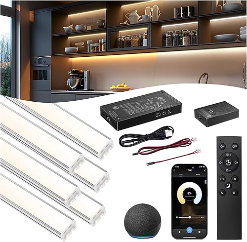 VST Iluminación inteligente para debajo del gabinete, 6 barras  Tira de luces COB ajustables CRI 93+ con certificación UL, compatible con Alexa y