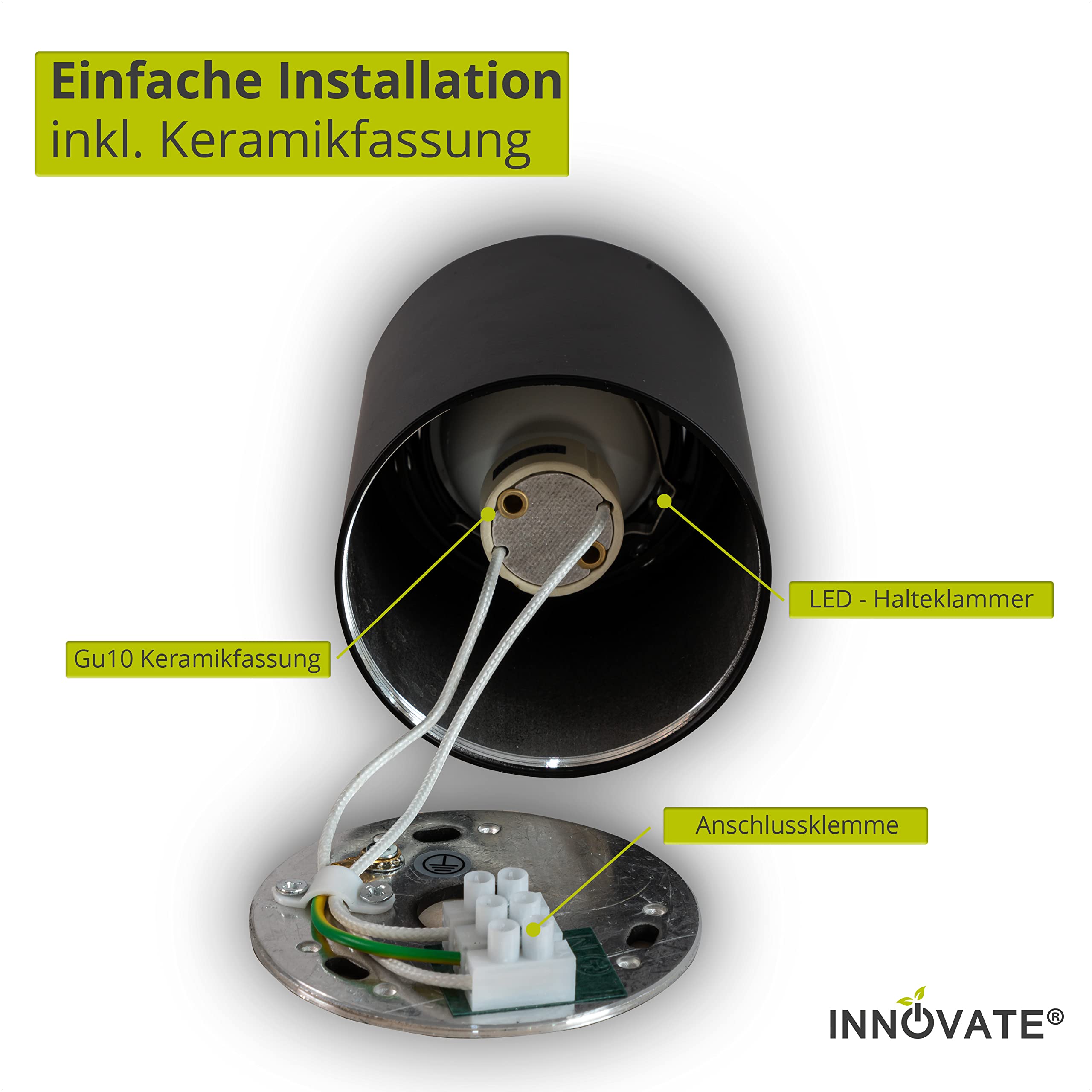 INNOVATE LED Aufbauspot - 35° schwenkbare Aufbauleuchte - kompakter Aufputz Deckenspot - moderner IP20 Aufbaustrahler GU10 Fassung - flaches Downlight excl. Leuchtmittel (4 Stück, Schwarz Rund)