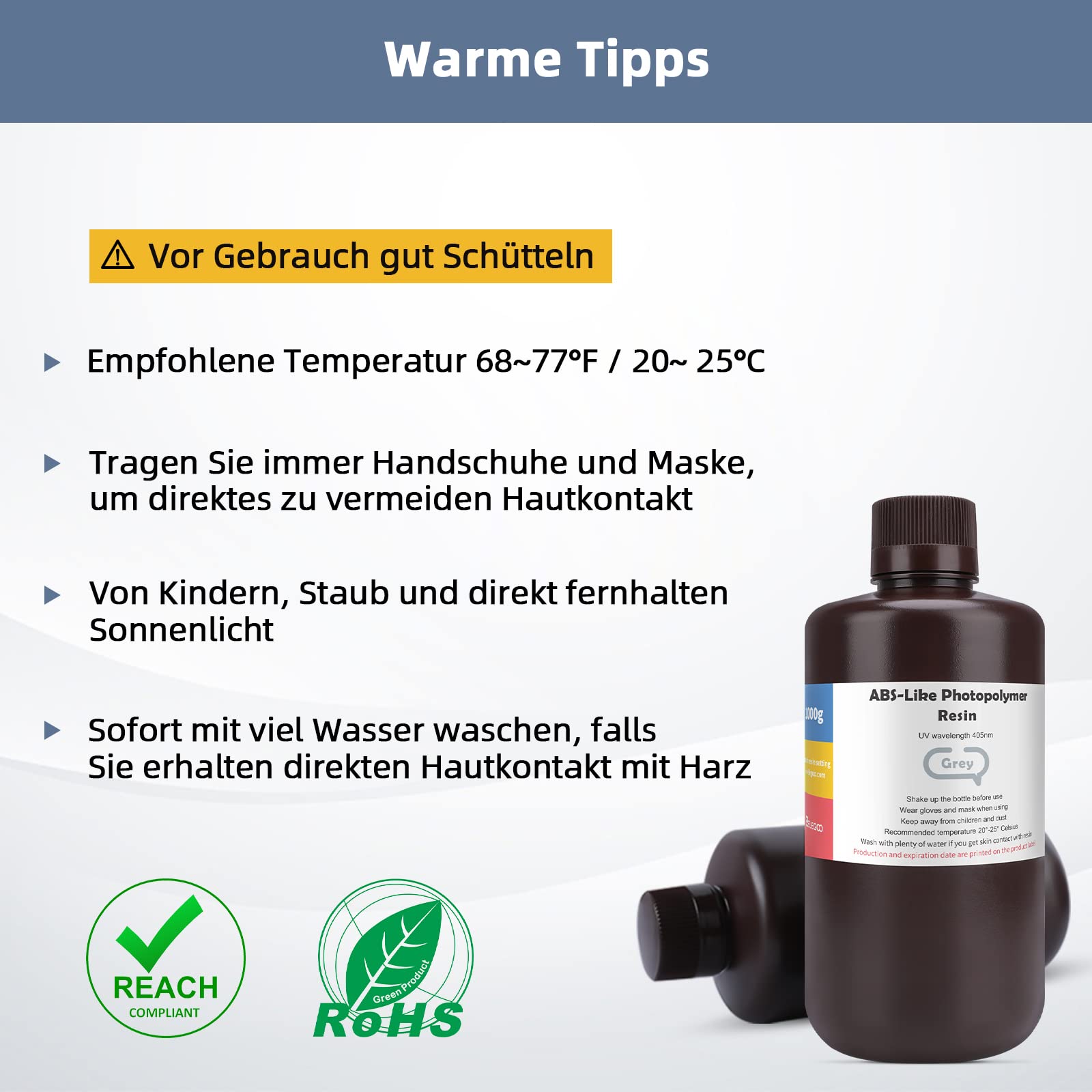 ELEGOO 405nm Żywica podobna do ABS, LCD UV Rapid Resin o wysokiej precyzji, nie kruch, nietoksyczny dla drukarki LCD/DLP 3D, żywica fotopolimerowa 2kg, szara