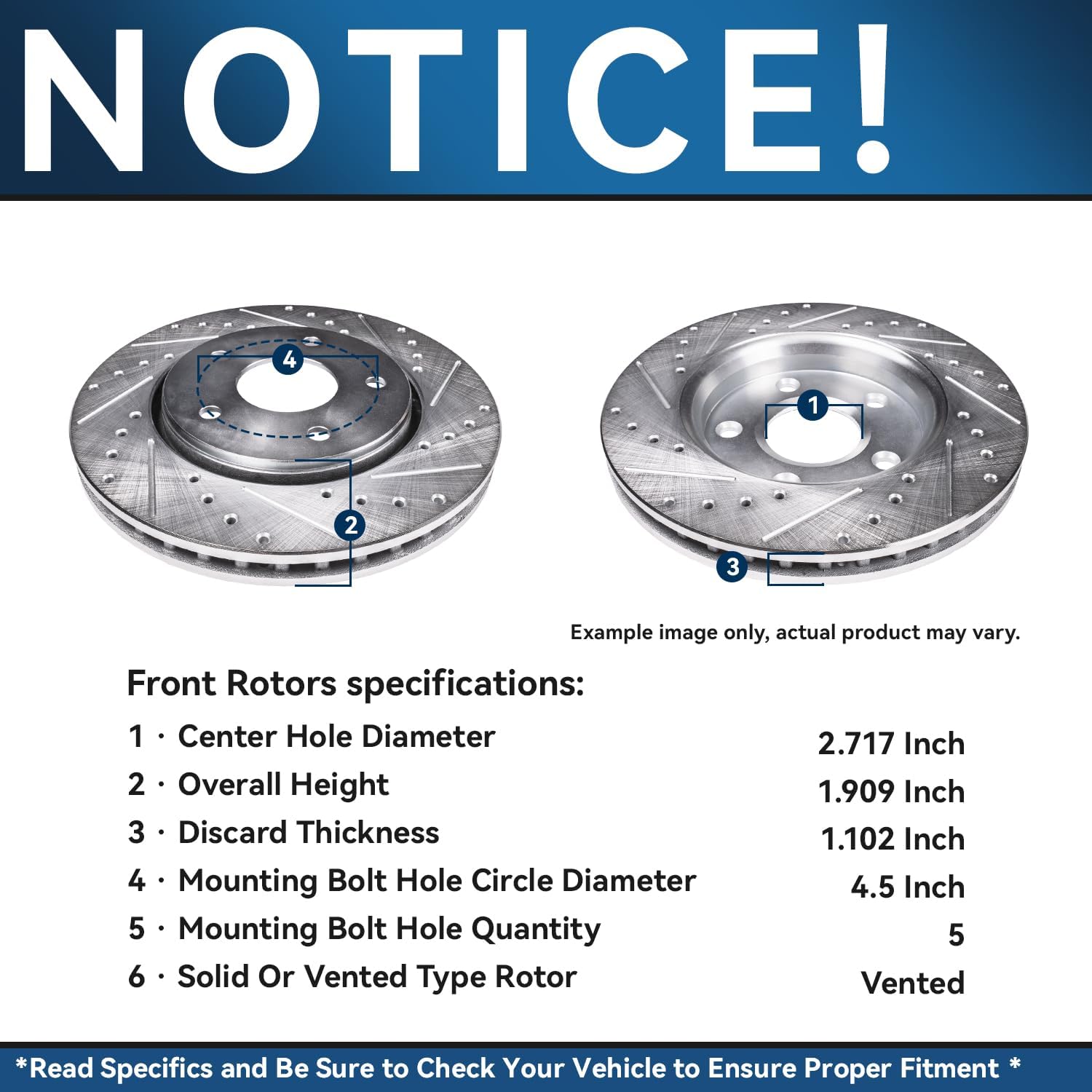Detroit Axle - Front Brake Rotors for Hyundai Tucson Ioniq 5 Ioniq 6 Kia EV6 Sportage, 12.80" inch Drilled and Slotted Disc Brake Rotors Replacement