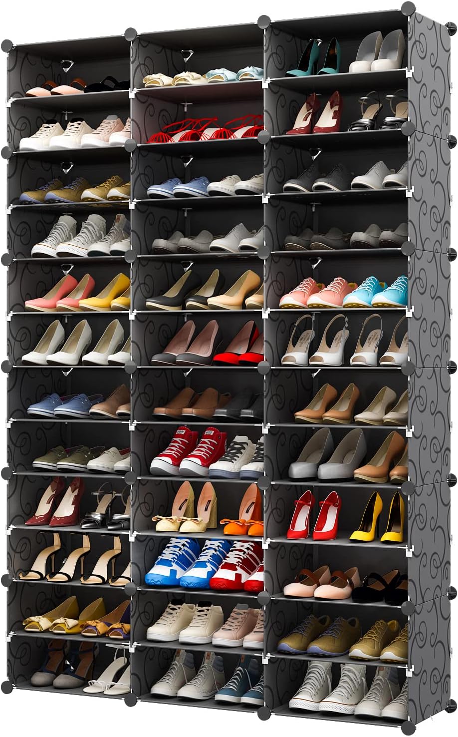 Aeitc Shoe Rack 72 Pairs Shoe Organizer Narrow Standing Stackable Shoe Storage Cabinet Space Saver for Entryway, Hallway and Closet,Black, 48Inx12Inx72In