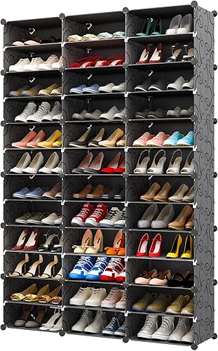 Miniatura 9 de Aeitc Zapatero organizador de almacenamiento de plástico de 33 cubos, gabinete modular para entrada, armario, color blanco