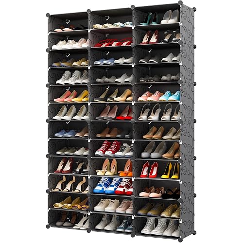 Aeitc Shoe Rack 72 Pairs Shoe Organizer Narrow Standing Stackable Shoe Storage Cabinet Space Saver for Entryway, Hallway and Closet,Black, 48Inx12Inx72In