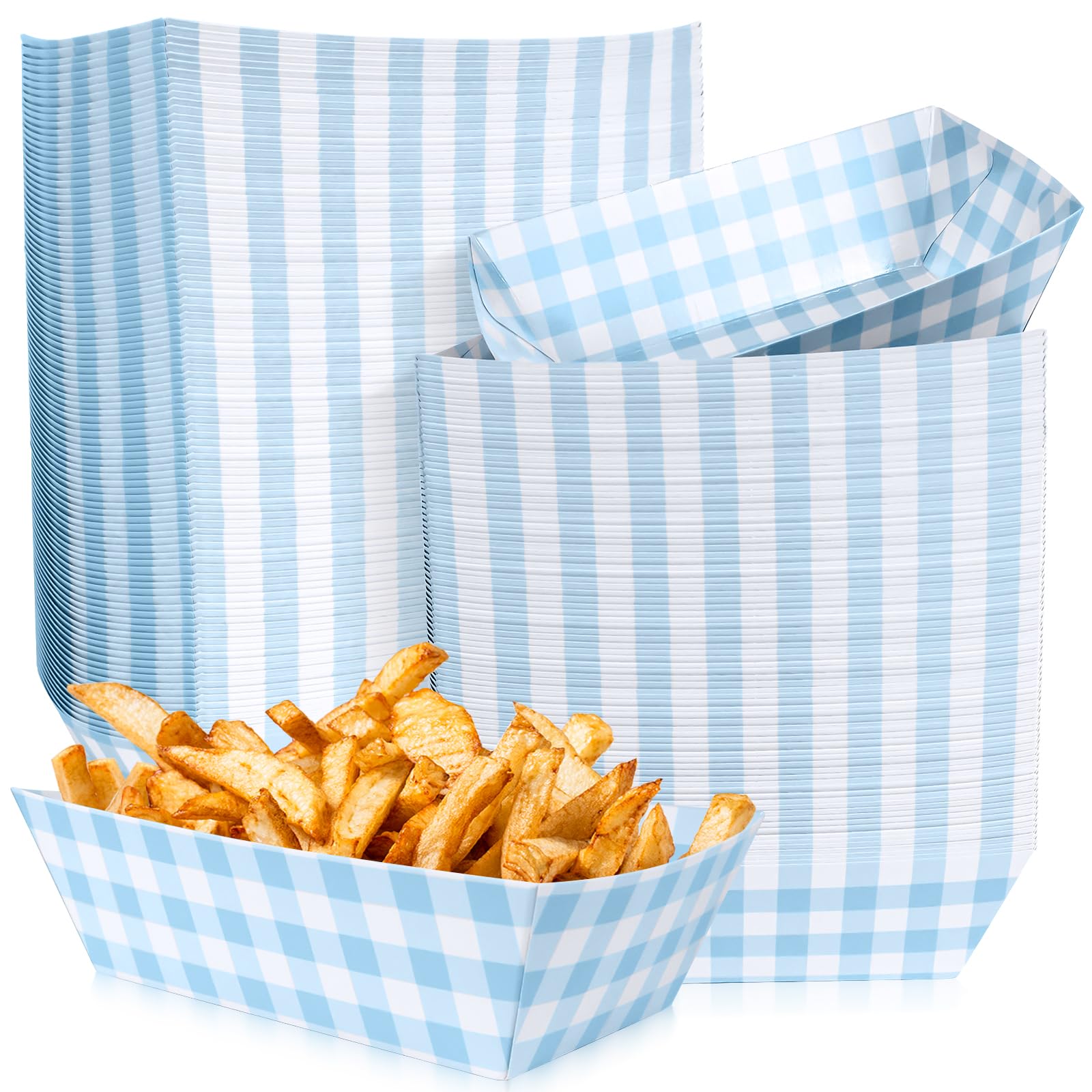 Photo 1 of 100 Pcs Blue Gingham Paper Food Trays