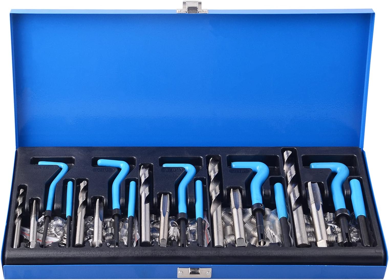 131PC SAE Thread Repair Kit, HSS Drill Helicoil Kit Standard, 1/4" 5/16" 3/8" 7/16" 1/2"