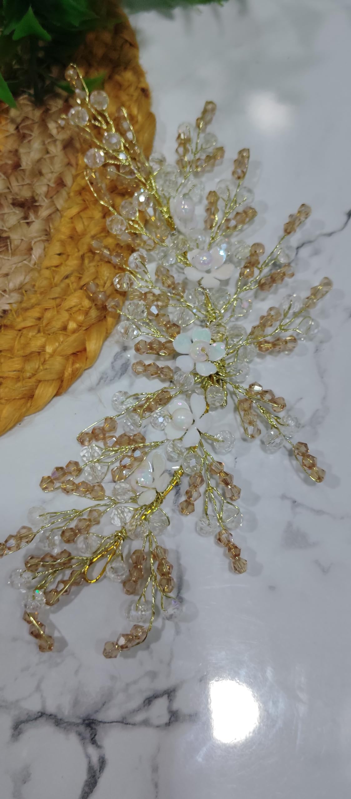 HAPPYMATES Hair Accessories For Women & Girls, Stylish for Wedding Artificial Flowers & Pearl Style Juda Bun Floral Bridal & Hair Pins Hairstyle Decoration (1_Pcs, Brown & Golden Tiara) (B0CWY5TJ4L) Amazon Price History, Amazon Price Tracker
