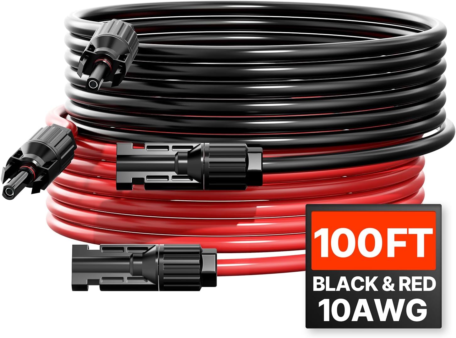 VEVOR 100FT Solar Panel Extension Cable, 10AWG Solar Extension Cable Wire with Female & Male Waterproof Connectors, 6mm² PV Cable for Home, Ship and RV Solar Panels, 100FT Black + 100FT Red (Set of 2)