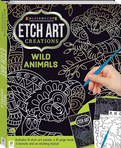 Hinkler - Kaleidoscope Etch Art Creations Wild Animals - Scratch Art Pad - Arts and Crafts for Adults - Perfect Gift for Art Lovers - Includes 16 Etch Art Pages Plus Stencil Sheets and More