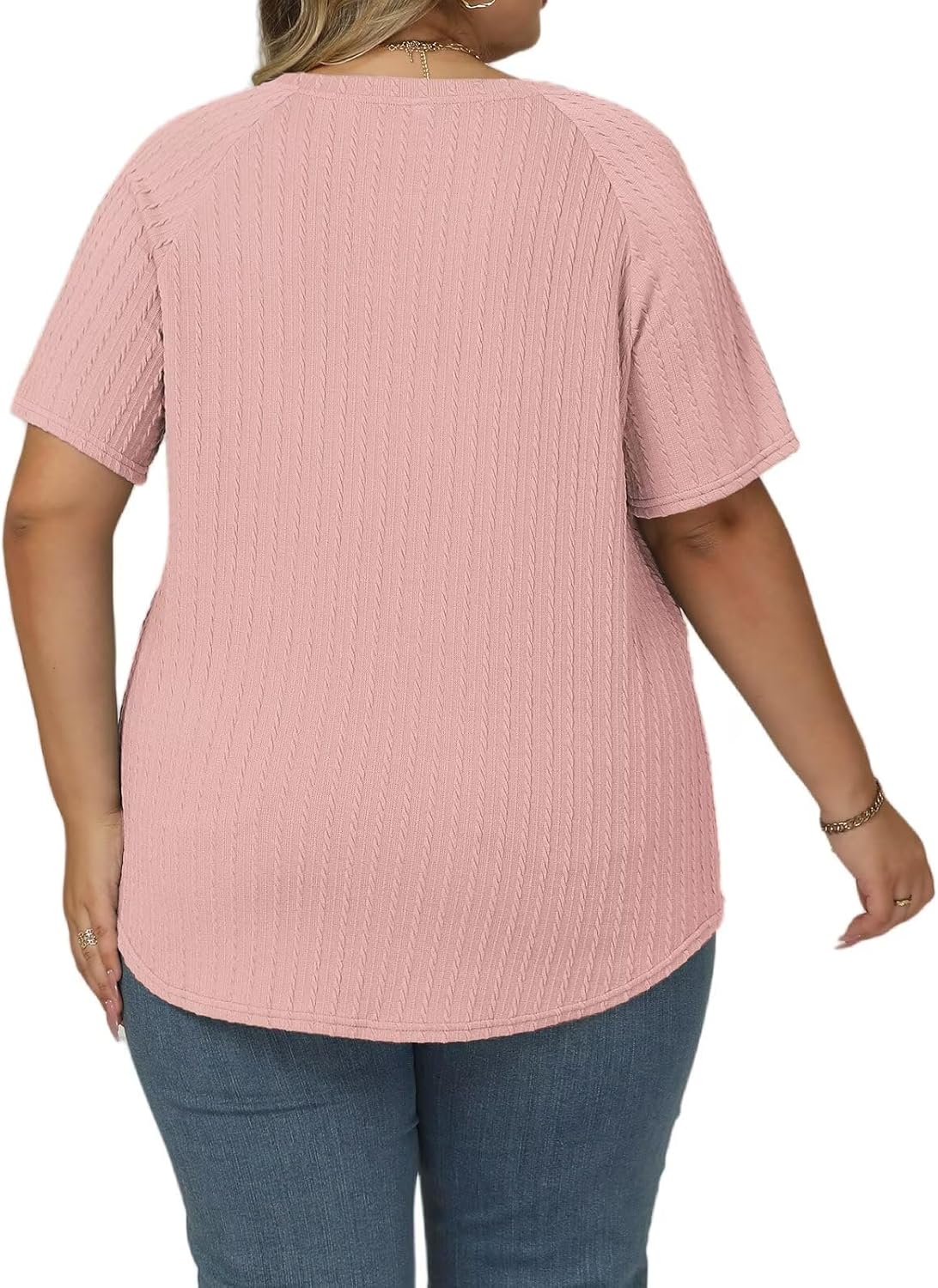 VISLILY Womens-Plus-Size-Summer-Tops Casual Crew Neck Lightweight Shirts Trendy Knit Tunic Basic Short Sleeve Blouses XL-5XL - Image 3