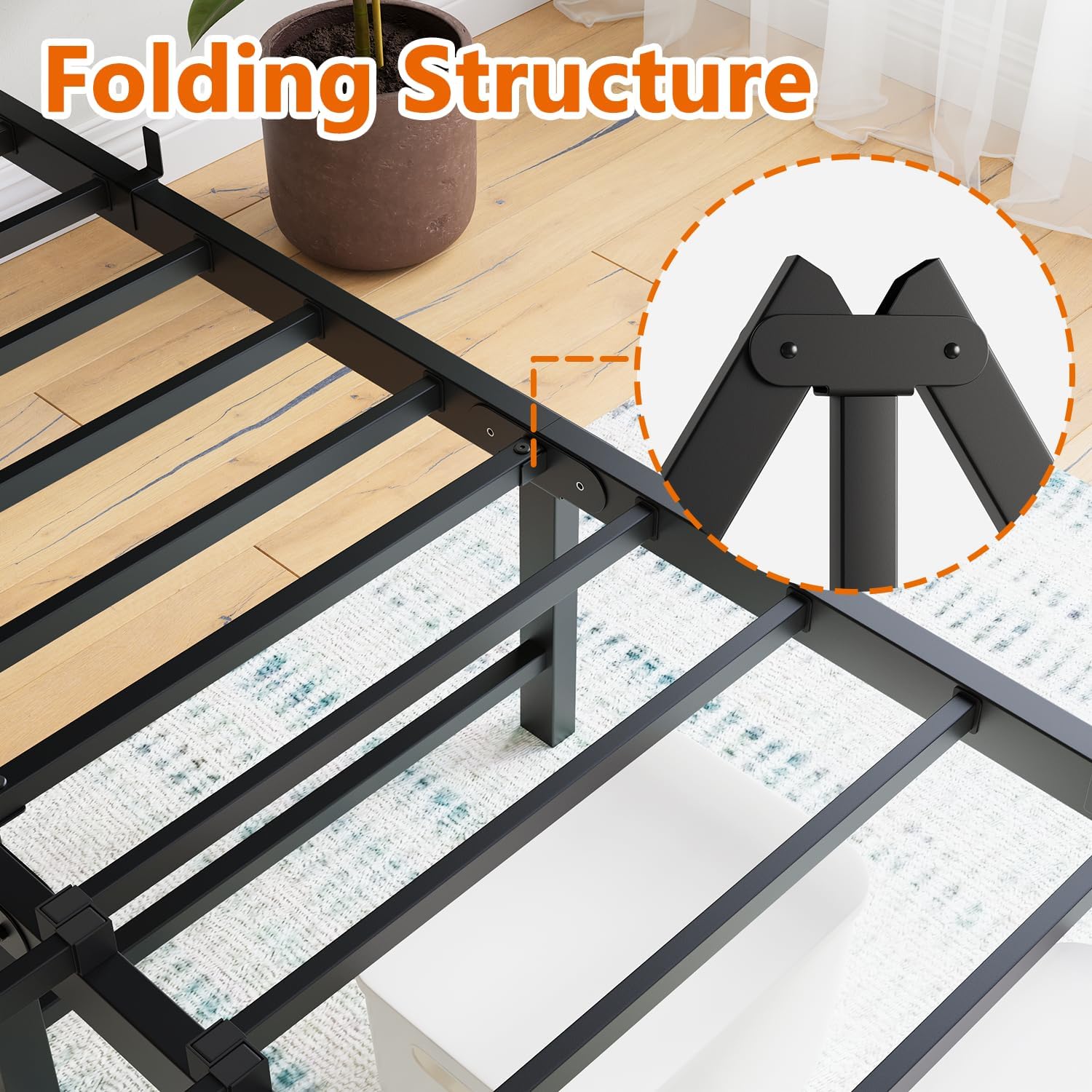 VECOCHO Full Bed Frame with Storage,Metal Platform Double Bed Frame Full Size Bed Frame No Box Spring Needed,Heavy Duty Full Mattress Foundation with Steel Slats,Strong Bearing Capacity,Black - Image 5