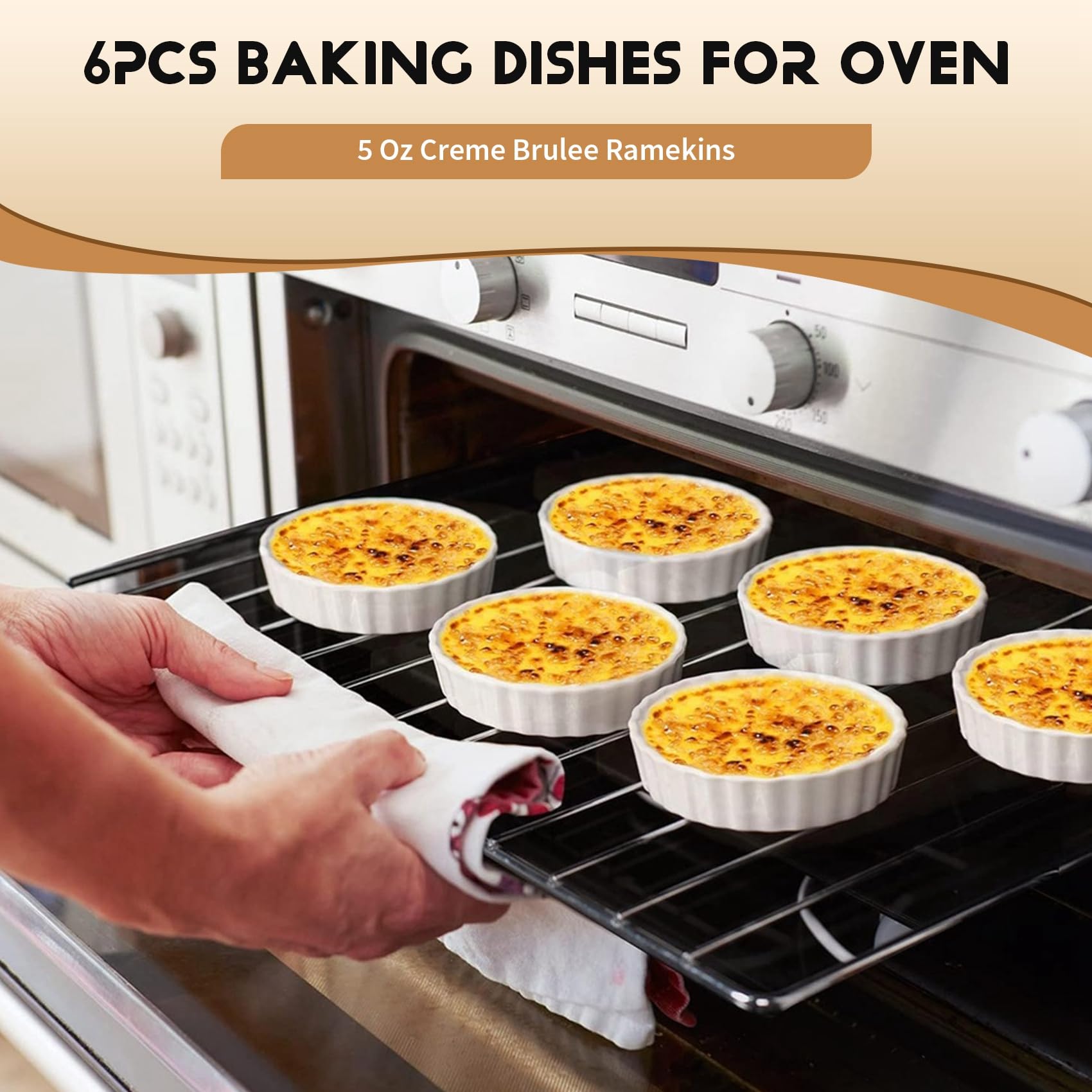 Ramequins à Crème Brûlée de 5 Oz, Plats à Quiche Cannelés Ronds, Moule à, Ramequins Allant au Four pour la Cuisson, Soufflé, Ramequins, Paquet de 6